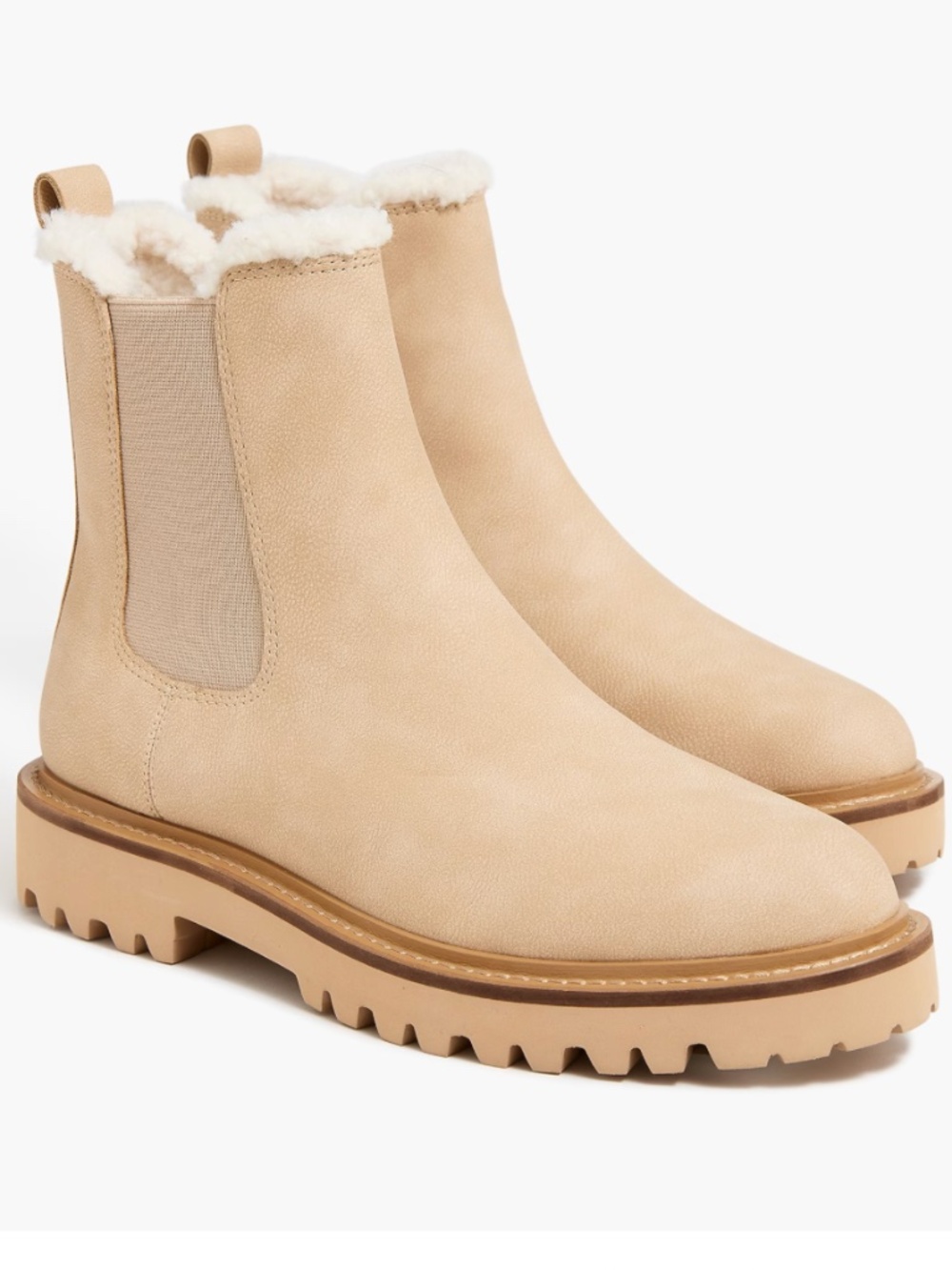J.Crew Factory Lug-Sole Sherpa-Lined Chelsea Boots Natural Size 7.5 NWOT Box
